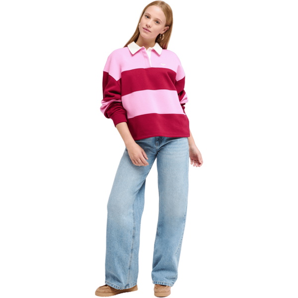 2026 Roxy Womens Cross Your Mind Shirt Collar Sweatshirt ERJFT05015 - Fuchsia Pink